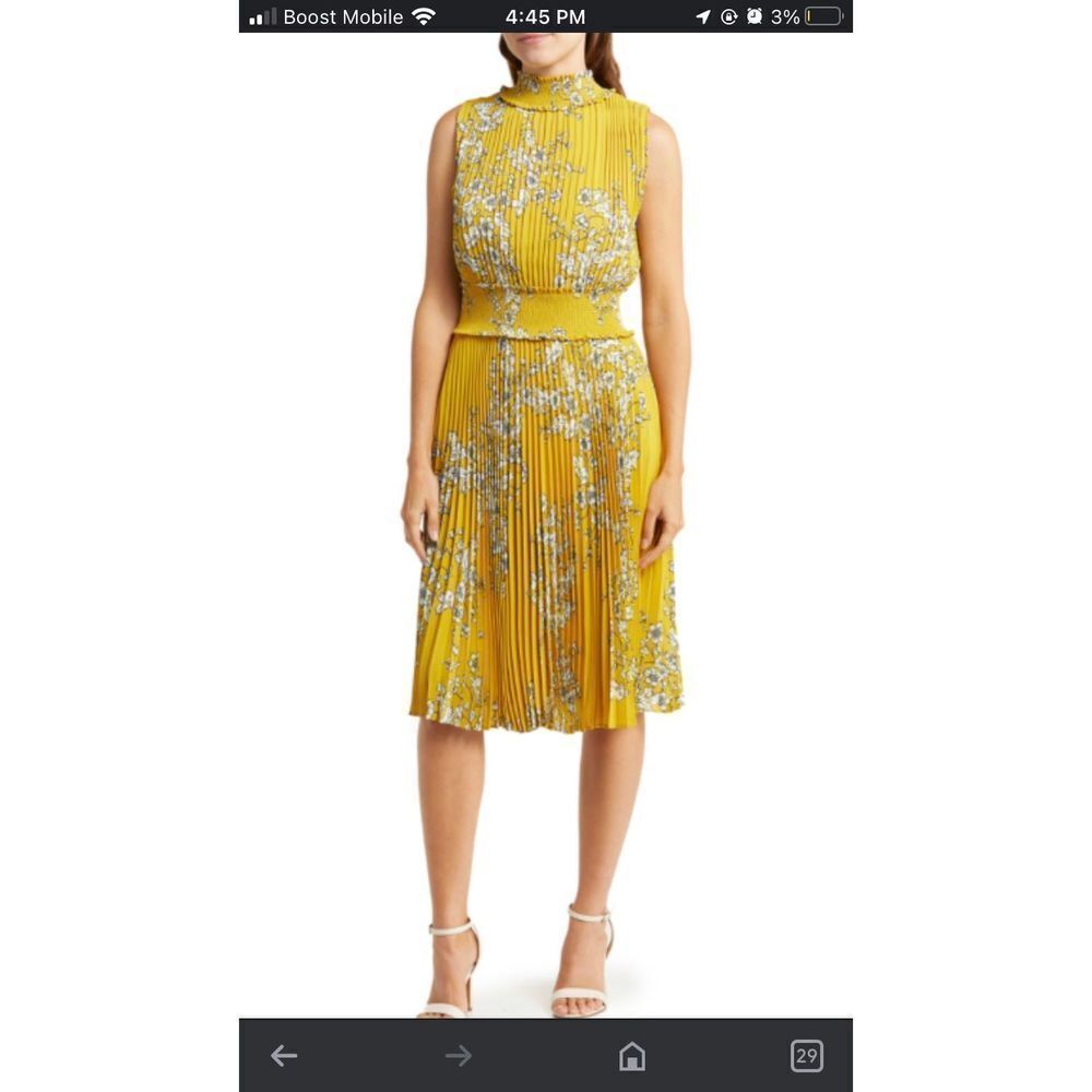 NANETTE LEPORE Women's Size 2 Golden Cypress Floral‎ Chiffon Pleated Maxi Dress